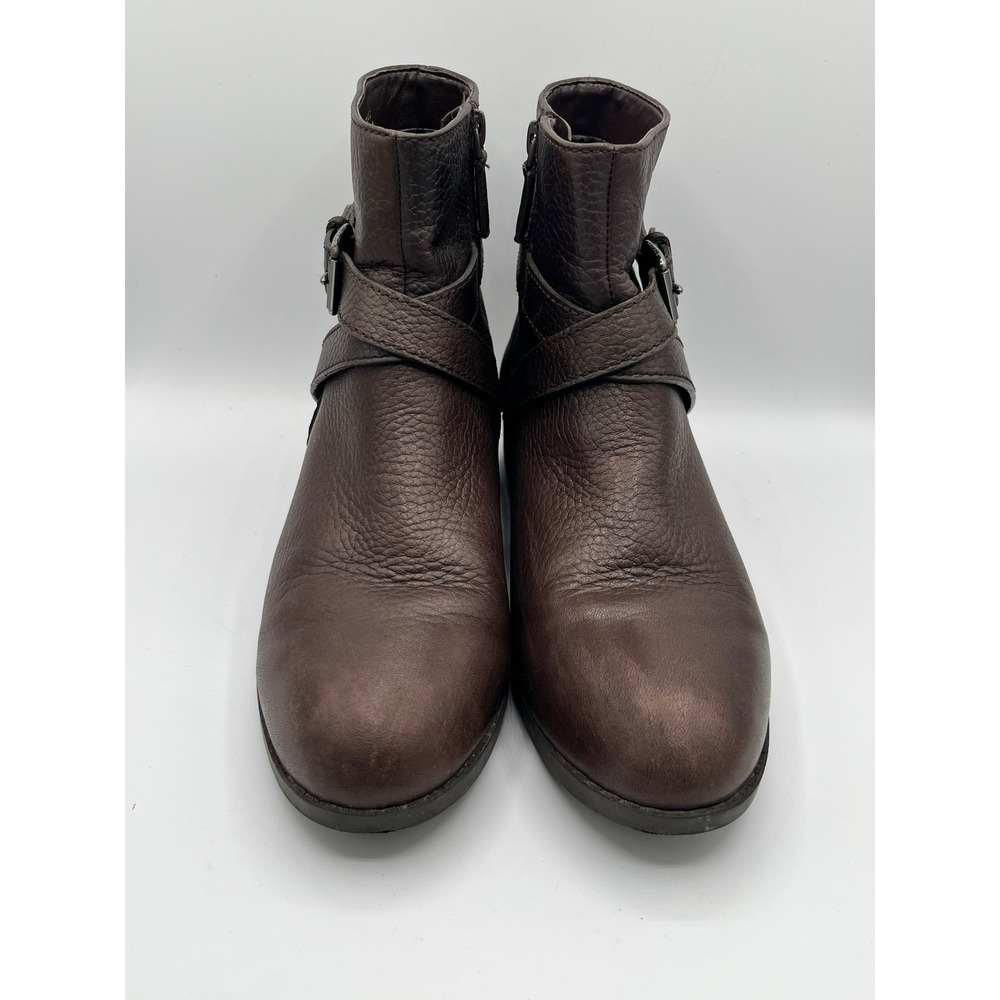 Cole Haan Grand.OS Waterproof Brown Pebbled Leather Buckle Ankle Boot Women 8.5B